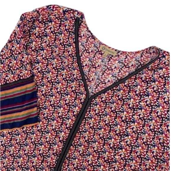 Democracy Floral Print Kimono Top with Striped Bell Sleeves Multi Color Size 2X - Picture 1 of 7